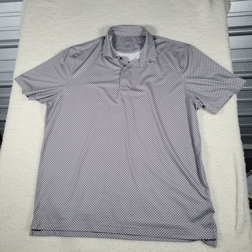 Johnnie-O Polo Mens XL Grey Geometric Diamond Performance UPF 50 Stretch Shirt